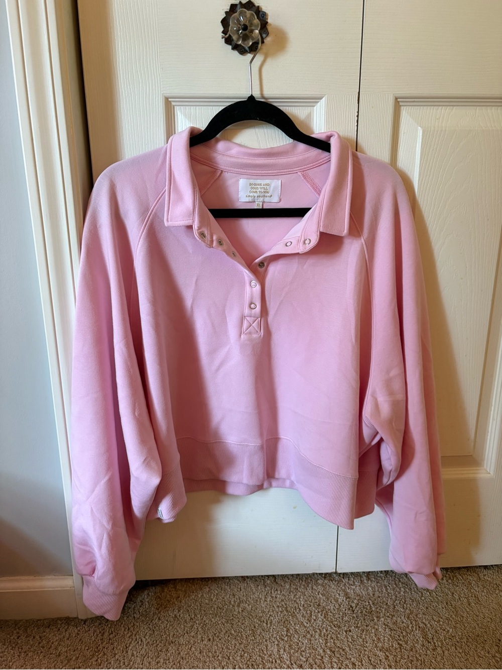 Simply Southern Pastel Pink Snap-Front Pullover Sweatshirt